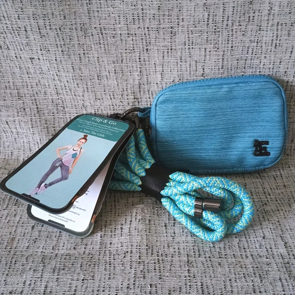 Save The Girls Clip & Go RFID Single Rope Crossbody Pouch Phone Strap Aqua NEW